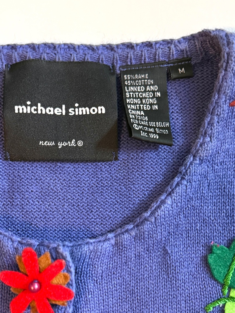 VTG Michael Simon Thanksgiving Cardigan Sweater ApliquΓ© Turkey Cornucopia 1999 M - Picture 3 of 14